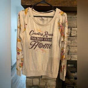 Country Roads Take Me Home long sleeve floral sleeve‎ top by ATX Mafia